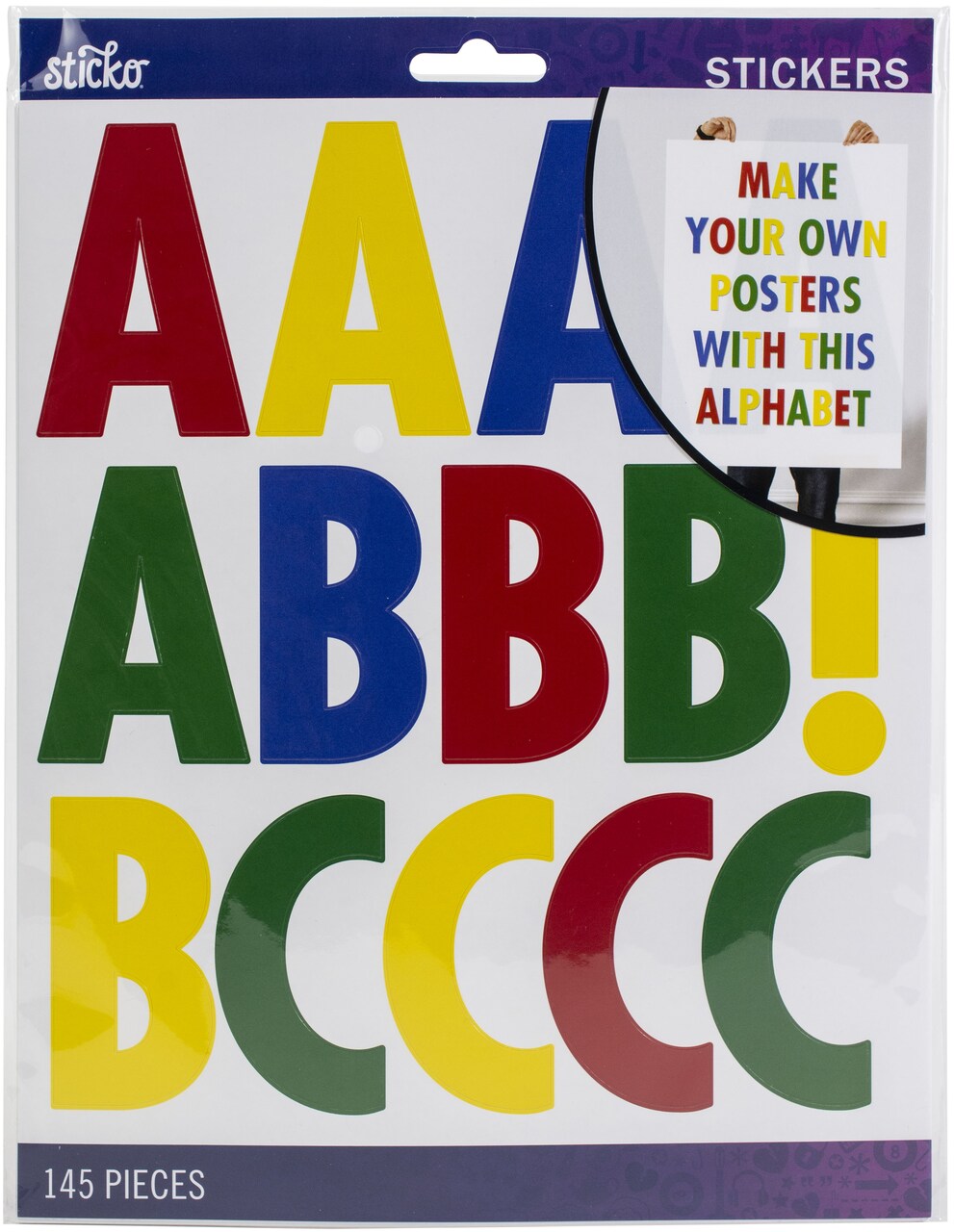 Sticko Extra Large Alphabet Stickers - Futura, Primary Colors, 145pcs